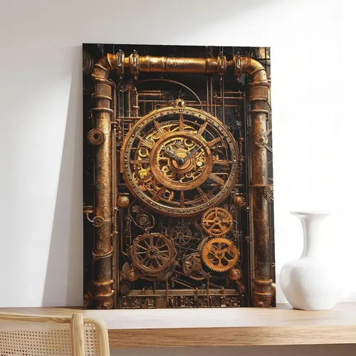 Vista 7 de ZMLIS Arte de pared con engranajes de reloj Steampunk, impresión mecánica victoriana de latón y cobre, póster industrial retro de ciencia ficción