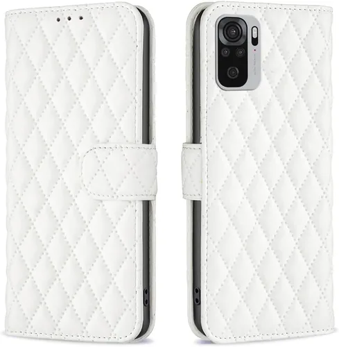 Vista 8 de Case for Xiaomi Redmi Note 10 4G/Note 10S,Rhombus Lambskin Pattern Premium Leather Wallet Kickstand Flip Case Magnetic Clasp Cover Black
