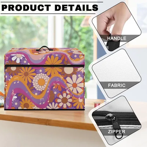 Vista 6 de Funda para máquina de coser de flores hippie grande, cubierta antipolvo, protección de fácil limpieza para máquina de coser, resistente a las Flor