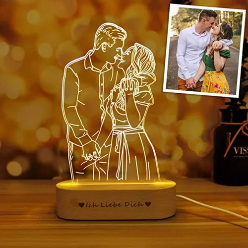 Vista 2 de Luz nocturna personalizada, marco de fotos acrílico en 3D, marco de fotos, aniversario, boda, Navidad, regalos de cumpleaños para él y su esposa