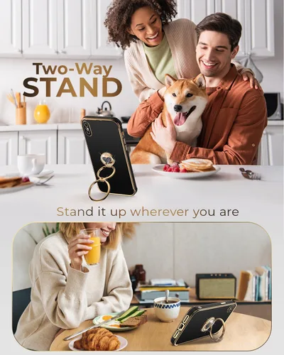 Vista 5 de XYZ para Funda de iPhone Xs Max con Soporte, Funda de Teléfono con Doble Soporte de Anillo, Funda de Amor-Corazón Linda de Lujo con Brillantina