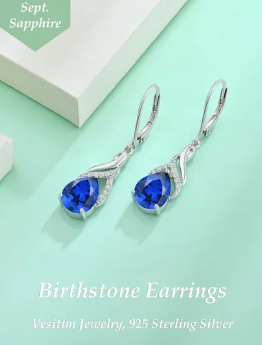 Vista 4 de Vesitim Womens Teardrop Dangle Earrings-Birthstone Gemstones Earrings 925 Sterling Silver Infinity Drop Earrings Jewelry Gift for