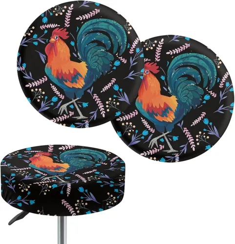 Vista 28 de Juego de 2 fundas redondas para taburetes de Navidad, color azul, diseño de ciervos de Navidad, fundas de cojín elásticas para taburetes de silla