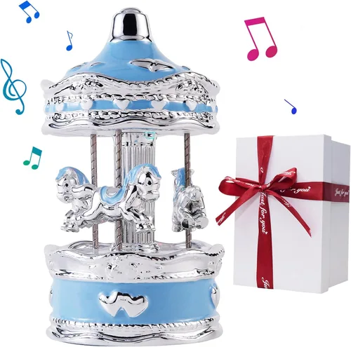 Vista 11 de Caja de Música de Carrusel Envuelta para Regalo, Carrusel Musical de Cerámica con Luces que Cambian de Color, Cajas de Música para Niñas, Niños