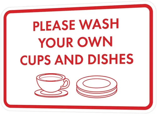 Vista 50 de Letrero clásico enmarcado con texto en inglés «Please Wash Your Own Cups and Dishes» (negro)