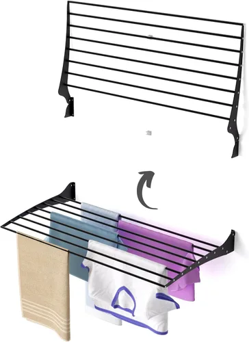 Vista 44 de foxydry Rejilla de secado plegable para montar en la pared, plegable que ahorra espacio, 24 pulgadas Negro - Cerrando