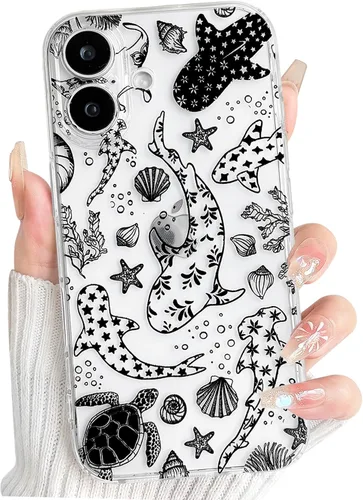 Vista 48 de NITITOP Funda para iPhone 13 Clear Sea Animal - Pez negro Pescado Negro