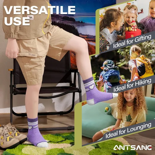 Vista 77 de ANTSANG Calcetines de Lana, Calcetines Térmicos Cálidos y Gruesos Tipo Crew Boot para Niños Pequeños, Niños y Niñas, 6 Pares