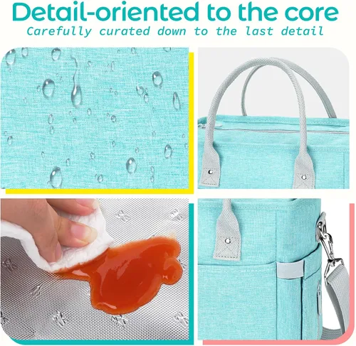 Vista 7 de KIPBELIF Cute&Classy Bolsas de almuerzo aisladas espaciosas para mujeres - Bolsa de mano grande elegante y funcional para adultos para trabajo