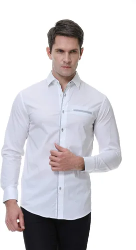 Vista 4 de SAMERM Camisa de vestir para hombre, ajuste regular, manga larga, con botones, para hombre (S-2XL)