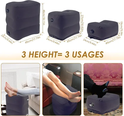 Vista 3 de Almohada inflable con reposapiés para viajes, cama ajustable de 3 capas de altura para avión para niños, artículos esenciales de viaje para adultos