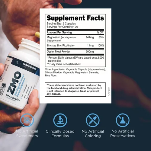 Vista 3 de Transparent Labs ZMO - Constructor muscular para hombres y mujeres con zinc, glicinato de magnesio y polvo de ostras para la recuperación muscular