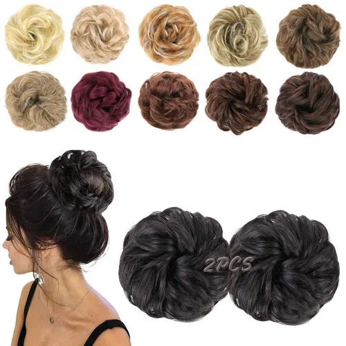 Vista 47 de MORICA Moño desordenado, extensiones de moño sintético para mujeres (rubio beige ceniza)