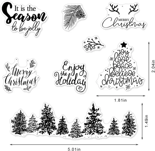 Vista 2 de Sellos transparentes de árboles de Navidad para hacer tarjetas y decoración de álbumes de fotos, sellos de goma con palabras de Feliz Navidad, sello