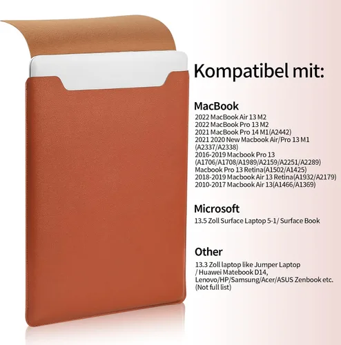 Vista 3 de Compatible with Apple 14"/13.3" Laptop Sleeve, Padded Case Marrón