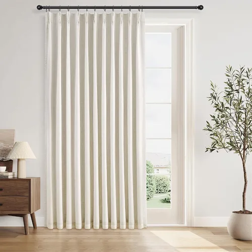 Vista 12 de Cortinas opacas plisadas de lino beige y blanco de 90 pulgadas de largo para dormitorio o sala de estar, juego de 2 paneles, oscurecimiento