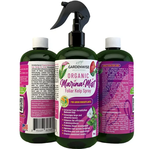 Vista 2 de GARDENWISE Marina Mist: Alimento orgánico para plantas aroides y algas foliares en aerosol - Nutre y mejora el lirio de la paz, planta ZZ, oreja
