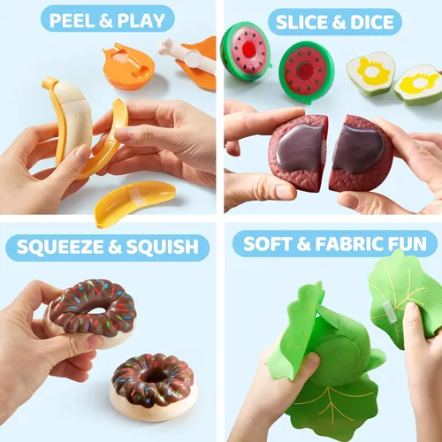 Vista 4 de JOVA lalalark Play Food para niños pequeños, juego de tienda de comestibles para niños, juguete de cocina con estantes de almacenamiento y 6 cajas