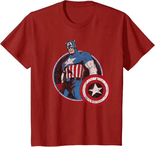 Vista 24 de Marvel Avengers Vintage Capitán América Comic Hero Retrato Camiseta Pequeña Negro
