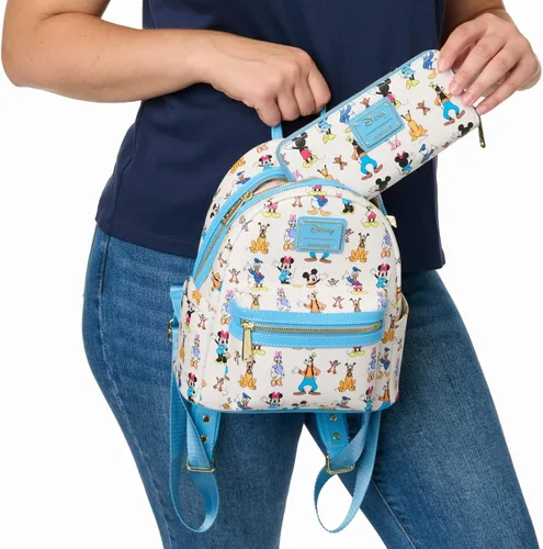 Vista 5 de Loungefly Disney Mickey Mouse Friends - Mini mochila para adelante y hacia atrás, Azul, Cartera de embrague