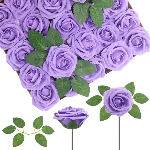 Vista 39 de 25 rosas realistas negras, flores artificiales de espuma de látex con tallos flexibles y 8 hojas para decoración de bodas, hogar y fiestas Negro