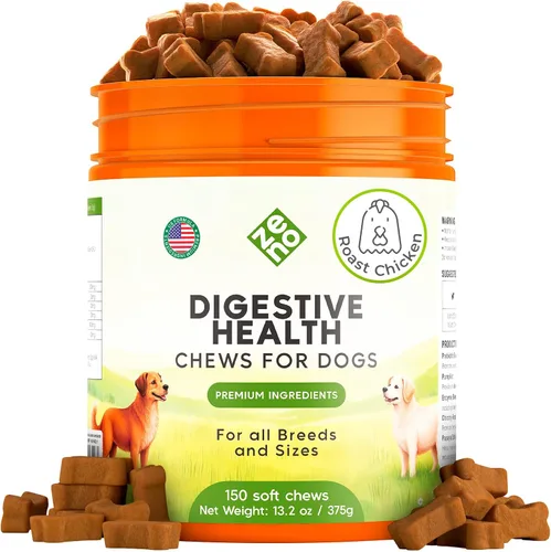 Vista 10 de ZENO Probióticos masticables para perros, 150 piezas, apoyo para la salud digestiva e intestinal, masticables probióticos para perros con enzimas e