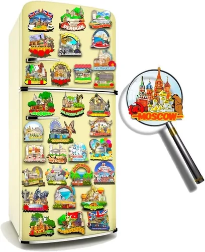 Vista 4 de Rusia Moscú, imán de nevera, de madera, 3D, monumentos, coleccionables, decoración de recuerdos, hecho a mano, 361