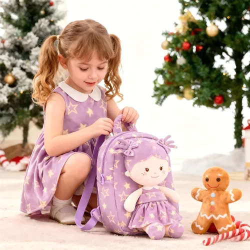 Vista 27 de Onetoo Mochila para niños pequeños, regalos de regreso a clases, mochilas para niñas y niños con muñecas de bebé ligeras y suaves en vestido