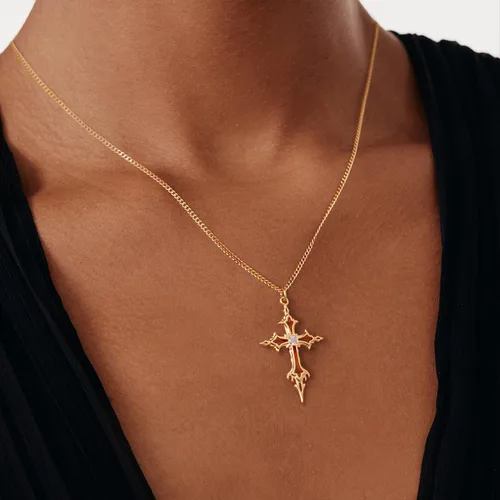 Vista 3 de Collar de cruz para mujer, chapado en oro de 14 quilates, circonita cúbica, collar con colgante de cruz, joyería cristiana, regalos para mujeres