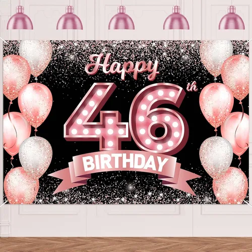 Vista 28 de Cartel de feliz cumpleaños décimo oro rosa, telón de fondo, saludos a 10 años, globos de confeti, decoración temática para niñas de 10 años