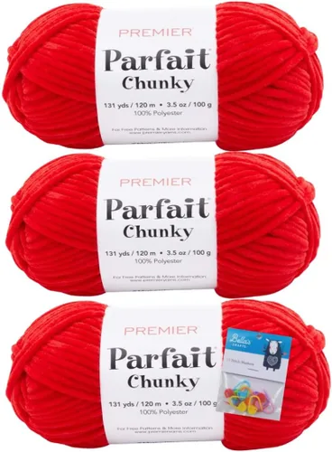 Vista 18 de Premier Yarns Parfait - Ovillo de felpilla grueso, 3.5 onzas, 6 unidades, peso súper voluminoso, paquete de 3 unidades con marcadores de puntada