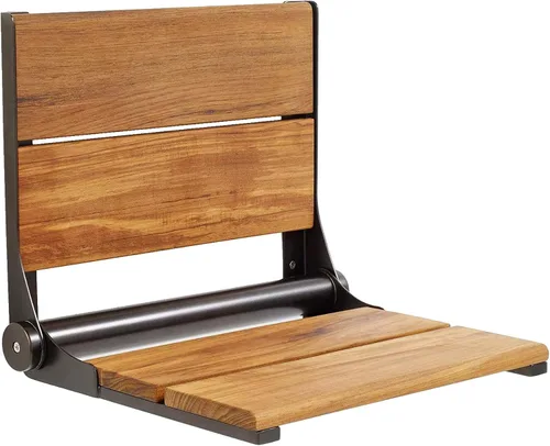 Vista 18 de Asiento de ducha plegable montado en la pared con respaldo Capacidad de carga máxima de 500 libras Asiento de ducha de teca compatible con ADA