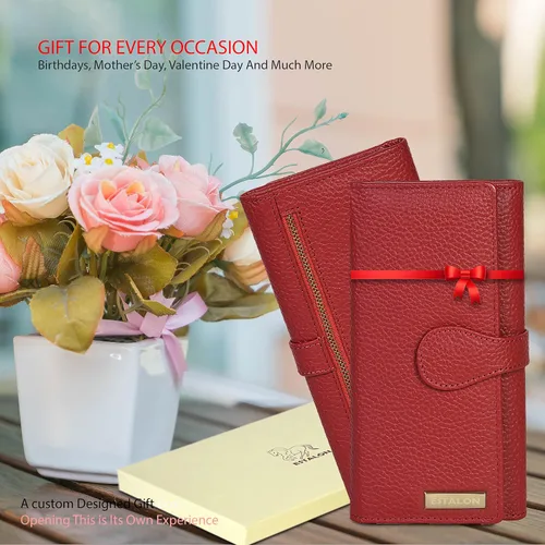Vista 4 de Carteras de piel con bloqueo RFID, para cheques, con 11 ranuras para tarjetas, para mujer