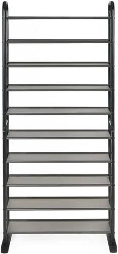Vista 8 de Organizador de zapatos de 10 niveles, almacenamiento duradero para zapatos, estante grande para 30 pares, torre de zapatos con marco de metal