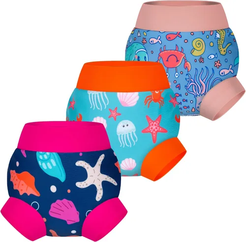 Vista 15 de BIG ELEPHANT - Pañales de natación para bebé, 3 unidades, ajustables, lavables, impermeables, reutilizables, para niños y niñas de 6 meses a 5 años