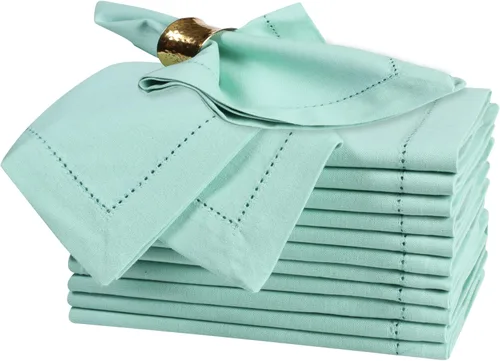 Vista 54 de Bedding Craft Juego de 12 Servilletas de Tela para Cena – 18x18 Azul Aéreo con Aspecto de Lino y Dobladillo Decorativo – Suaves, Lavables a Máquina