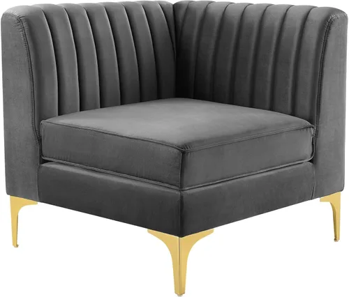 Vista 3 de Modway EEI-3983-GRY Triumph Channel - Silla esquinera para sofá seccional de terciopelo de alto rendimiento, color gris