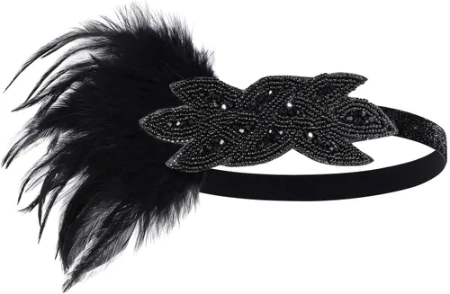 Vista 3 de BABEYOND - Accesorios estilo 1920s, Set de accesorios para disfraz Gatsby de los años 20s, diadema Flapper, collar de perlas, guantes, soporte