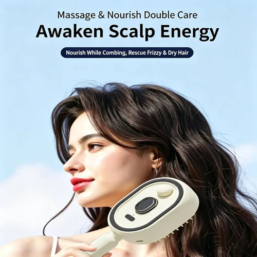 Vista 3 de Cepillo de vapor eléctrico para el cabello, cepillo alisador de pelo de vapor 2 en 1 con spray de agua, recargable, cepillo desenredante