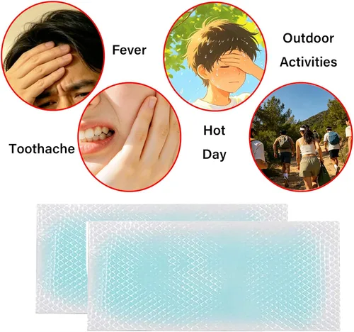 Vista 3 de 20 parches de gel refrescante para la fiebre, tiras refrescantes para la frente alivian el dolor de cabeza, dolor de muelas, somnolencia, fatiga