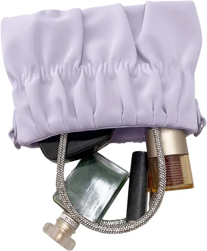 Vista 4 de Bolsos de cuero suave para mujer, bolsos de noche con diamantes de imitación de boda, elegante bolso de mano de fiesta, bolso cruzado morado, Púrpura