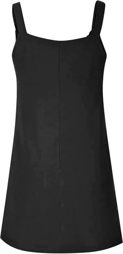 Vista 2 de Soild Color Pinafore - Delantal de cuello cuadrado, vestido de trabajo de jardín para mujer, vestido midi con tirantes para ocultar el vientre