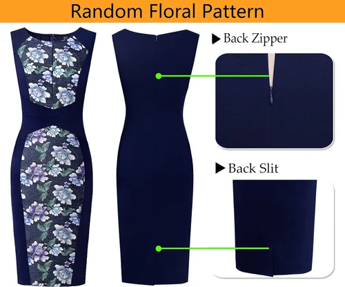 Vista 6 de VFSHOW - Vestido tipo tubo con cremallera frontal para mujer, para el trabajo, oficina, negocios, fiesta o cóctel