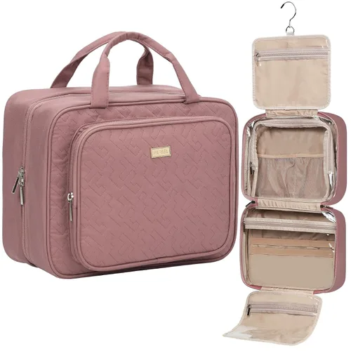 Vista 9 de NISHEL Neceser de viaje para mujer, organizador de artículos esenciales de maquillaje, estuche colgante para accesorios, cosméticos, Egeo-azul, M