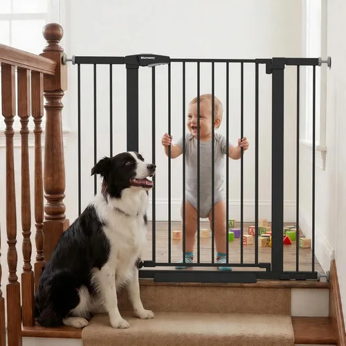 Vista 14 de Puerta de bebé para escaleras, puerta de perro con cierre automático de 29.7-43 pulgadas para puertas y pasillos, puerta para mascotas montada a