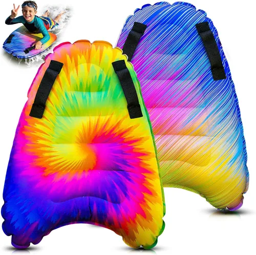 Vista 12 de JAMBO Tabla de surf inflable con asas, tabla de boogie para playa, tabla de surf flotante, flotadores de piscina, juguete de playa para niños