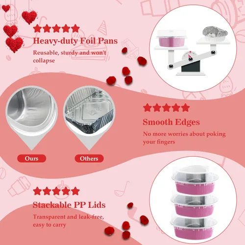 Vista 3 de 50 moldes para pasteles en forma de corazón con tapas, mini moldes para pasteles de 3.4 onzas con tapas, recipientes para cupcakes, mini forros