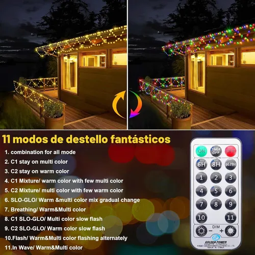 Vista 4 de KAZOKU Luces de Navidad para Exteriores 380LED 40 Pies Impermeables Luces de Cadena de Hadas Extensibles Semicirculares Luces de Navidad Control Luz