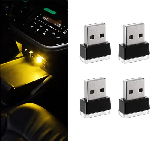 Vista 9 de 4 PCS Lámpara de Atmósfera Interior de Coche LED USB, Mini Luz Nocturna LED Portátil, Kit de Iluminación Ambiental de Maletero con Interfaz USB