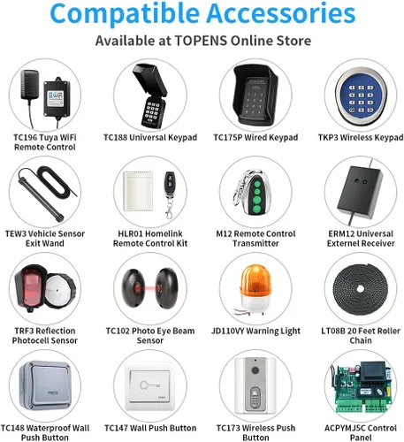 Vista 7 de TOPENS CK700 - Abridor automático de puerta corredera con transmisión por cadena, motor de puerta eléctrica para puertas correderas pesadas de hasta